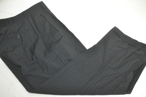 Andrew Fezza Mens Black Wool Pinstripe Pleated Front 2 Piece Suit 42L 36Wx28L - Picture 3 of 11