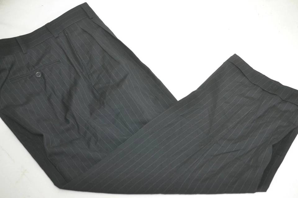 Andrew Fezza Mens Black Wool Pinstripe Pleated Front 2 Piece Suit 42L 36Wx28L - Image 3 of 4