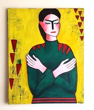 A.Z.Davis 30X24" Acrylic Painting Portrait Modern Figurative Woman Expressionist