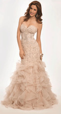 Jovani Strapless Trumpet Embroidered Corset Prom Dress Gown Light Cafe Size 16