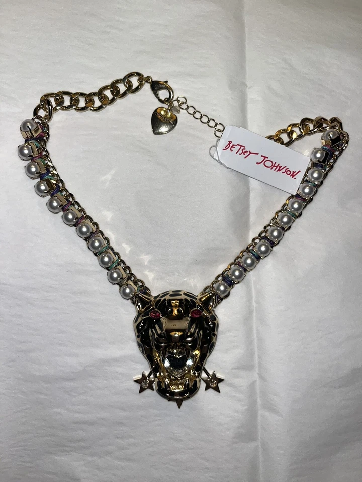 Collar Betsey Johnson Leopardo Estrás Declaración Nuevo Con Etiquetas $125 Raro Foto 2 de 4