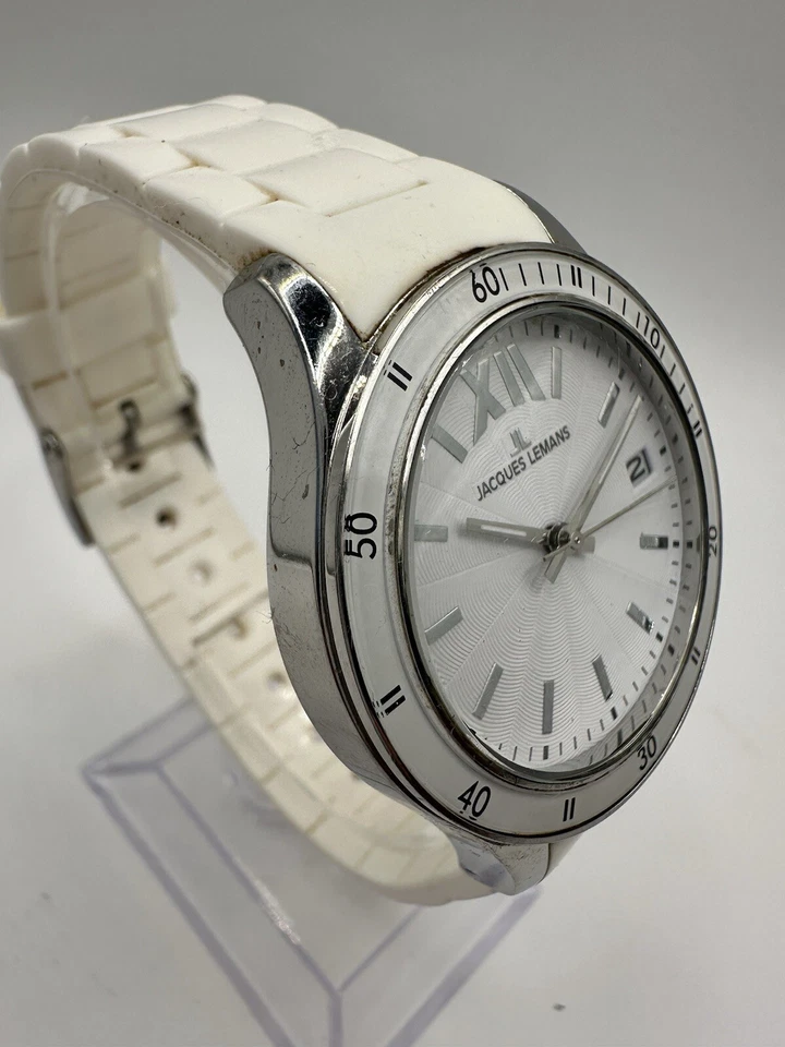 Reloj de pulsera deportivo Jacques Lemans unisex Roma 1-1623 con correa de silicona blanca Foto 3 de 4