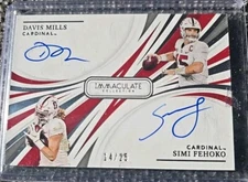 2021 Panini Immaculate Collegiate Davis Mills Simi Fehoko Dual On Card Auto /25 