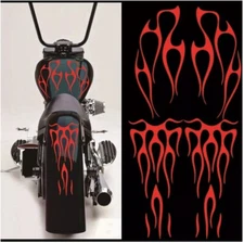 Red Universal Motorcycle Flame Sticker Kit For Gas Tank Fender Body Decals Vinyl