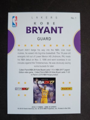Kobe Bryant NBA Hoops, Panini, NBA 2k17 Card #1 (Rare) | eBay