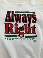 Vintage 1993 Sharky's Always Right Sweatshirt XL White Tultex USA Made 90s