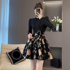 Lady Long Sleeve Dress Short Floral Tassel Swing Ethnic Retro French Style Party