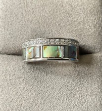 925 DQCZ Paua shell & diamonique panel ring UNISEX size O1/2 sterling silver