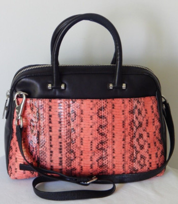 NWT MILLY Black Lambskin Dome Coral Watersnake Panel Embellished LG Satchel Bag