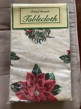 Poinsetta & Berries Printed Damask Tablecloth 60”x84”