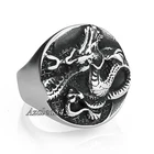 Men's Boy's Large Chinese Dragon Yin Yang Silver Stainless Steel Ring Size 8-13