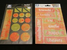 Lot of 2 Orange Green Family Friend Joy Word Stickers Scrapbook Craft Stickers
