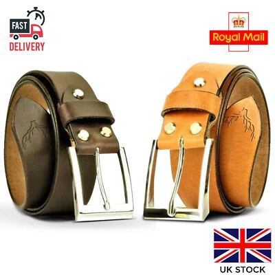 Mens Leather Belts Strap 100% Genuine FullGrain Real Brown Tan Jeans Trouser