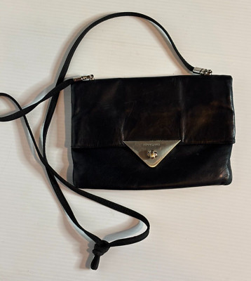 Renato Angi Firenze Italy Black Italian Leather Clutch Envelope Flap Lock Purse