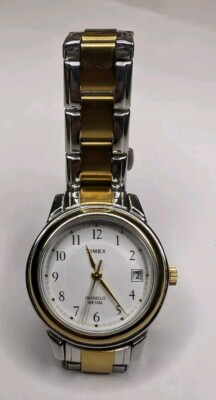 Timex Indiglo Women's Watch Two Tone WR 50M Date 26mm New Battery Great Cond
