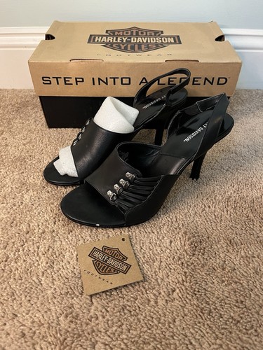 Harley Davidson Adriana Damenschuhe schwarz Leder hochhackig Größe 7,5 82258 Biker