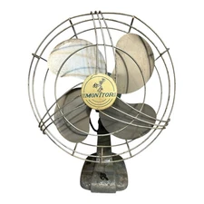 Vintage Monitor Electric Fan 3-Speed Metal Blade, Non-Oscillating, works