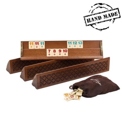 Rommé Brettspiel Set - 100% Handgefertigtes VIP Massivholz Fliesenspiel   Ge...