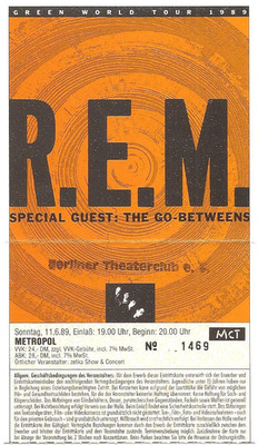 R.E.M.   Green World Tour 1989 Berlin  Ticket / Konzertkarte / Eintrittskarte