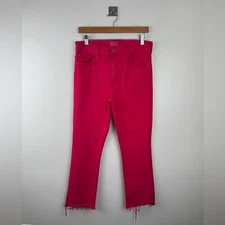 Mother Women Insider Crop Step Fray Jeans Pink Raw Hem Mid Rise Ankle Size 31