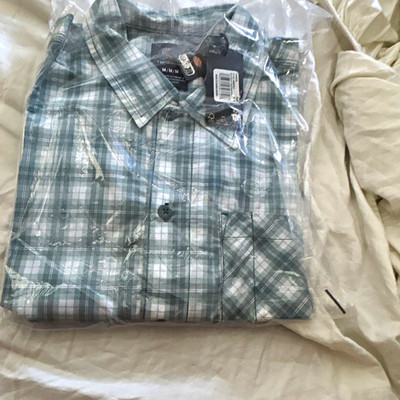 Dickies Men's Gray/White Plaid Long Sleeve Point Collar Button-Up Shirt M