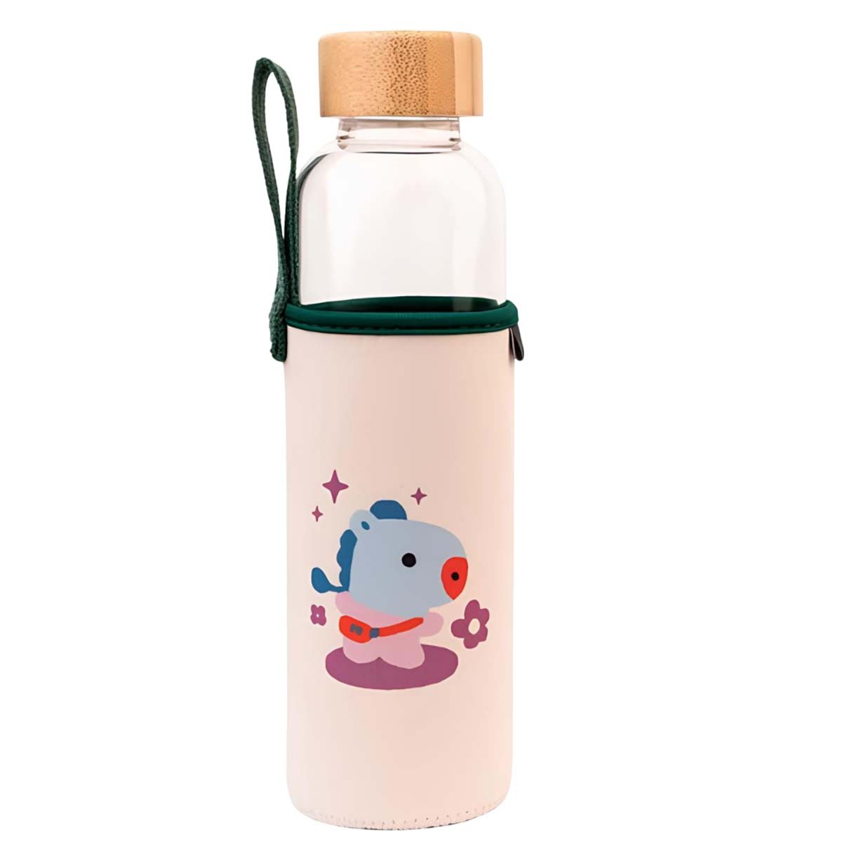 Bouteille en verre borosilicate 500ml motif MANG et housse premium