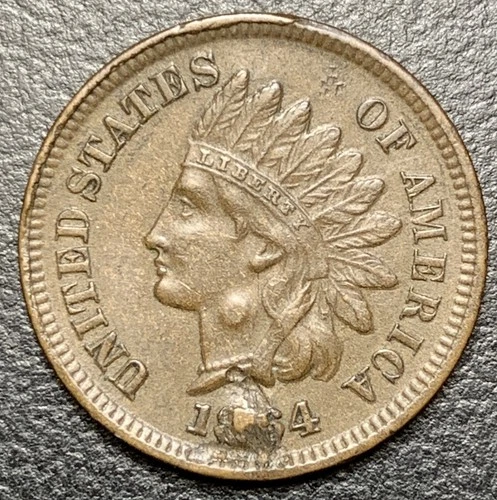 1864 L Indian Head Cent Penny 1c SEMI KEY DATE Original AU Holed Full LIBERTY