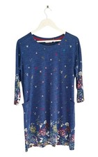 Country Rose Dress Womens Floral Tunic 3/4 Sleeves Blue Summer Size M UK 10-12