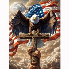 US Flag Eagle Cross Diamond Painting Kit Independence Day Patriotic Art