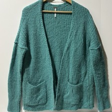 FREE PEOPLE Sweater Women Sz S Greenish Oversized Wool Chunky Open Cardigan