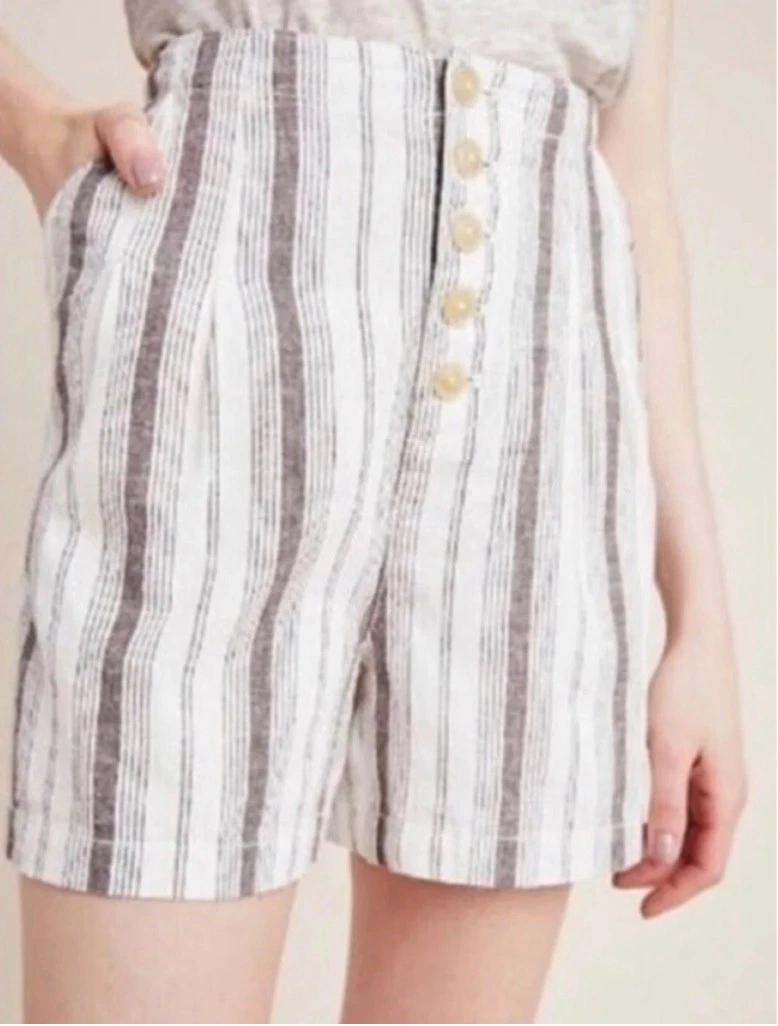 Anthropologie striped high rise beachgoer linen blend shorts size 12