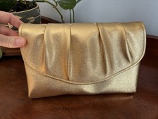 Gold Metallic Pleated Evening Clutch Bag Purse Wedding Prom Formal Glam 9x7 In