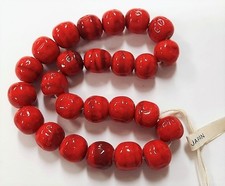 24 VINTAGE JAPAN CHERRY BRAND GLASS RED SWIRLED 11mm. BAROQUE ROUND BEADS 4665T