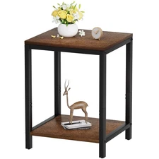 SAYGOER Wood End Tables 13.3''D Small Side Table with Storage Night Stand Met...