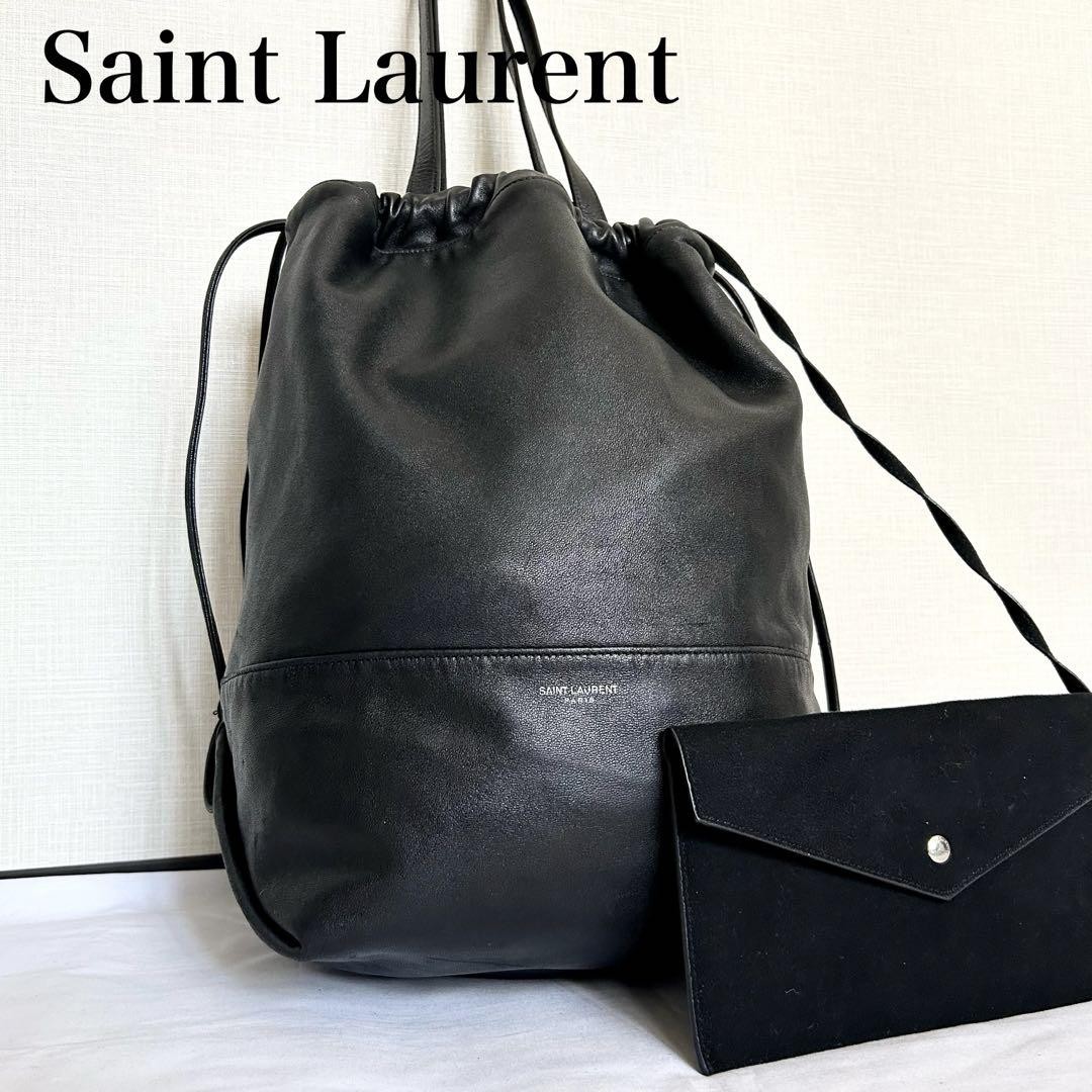 Rara borsa tote Saint Laurent in buone condizioni borsa con coulisse pelle nera