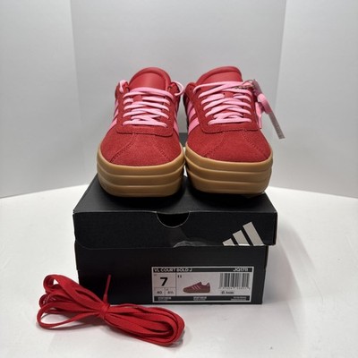 Women s Size 8 adidas VL Court Bold J Red Pink Gum Platform Sneakers JQ1711 NIB