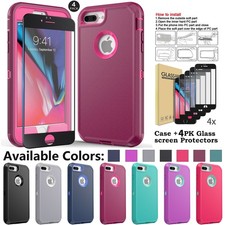 For iPhone 8 Case with 4-Screen Protector Rugged Shockproof Dual Layer Cover