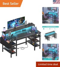 Elegant 47-Inch Computer Desk with LED Lights  Monitor Stand for Gaming  Work