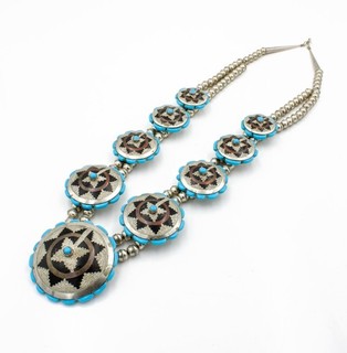 Navajo Signed Wilford M. Begay Sterling Turquoise Bench Bead Necklace #S5054 5