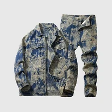 Luxury High Street Men Denim Set Jacket & Jeans Retro Washed Casual Loose Outfit