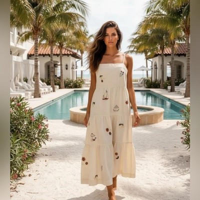 Calypso St Barth Embroidered Linen mix Maxi Dress XL Beach CoastVacation Cruise