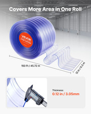 Clear PVC Strip Curtain - 150 ft x 12 in, Ribbed Plastic Door Strip Roll for Wal