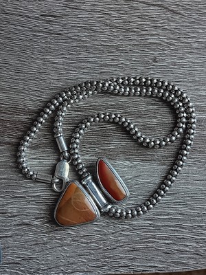 Sarda Silver 925 Genuine Stone Carnelian Jasper Popcorn Chain 17'' Necklace