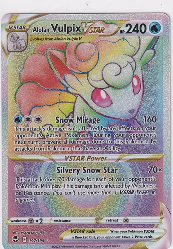 Pokemon TCG Alolan Vulpix VSTAR Rainbow Rare 197/195 Silver Tempest Holo NM