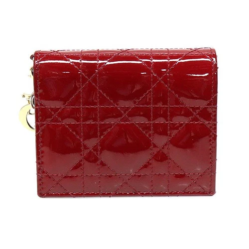 Mini portefeuille Dior Lady rouge cerise verni cannage or 12345 121052407