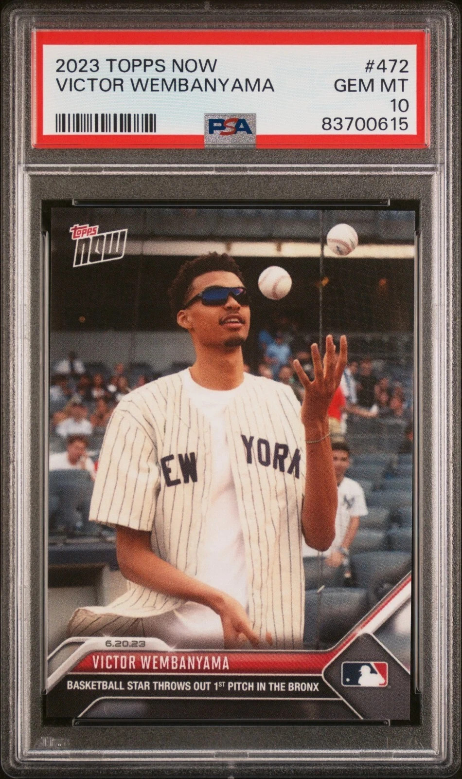 Victor Wembanyama 2023 Topps Now Rookie #472 "Yankees Pitch" - PSA 10 - GEM MINT