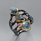 Rough jewelry gem Blue Sapphire Ring 925 Sterling Silver Size 7.5 /R436248