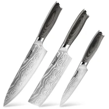 Hecef® Kitchen Knife Set of 3 Professional Stainless Steel Pakkawood Handles