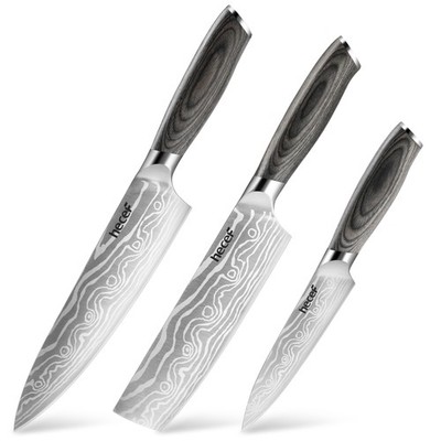 Hecef  Kitchen Knife Set of 3 Professional Stainless Steel Pakkawood Handles