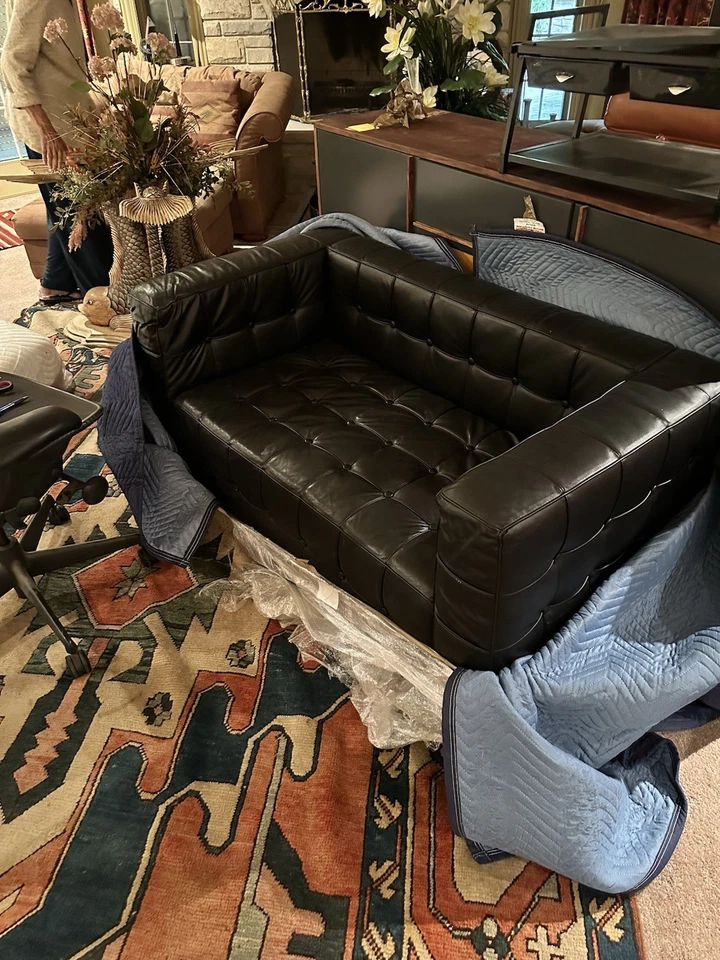 Cubo ultra moderno botão design kubus couro ecológico love seat preto - Imagem 2 de 3